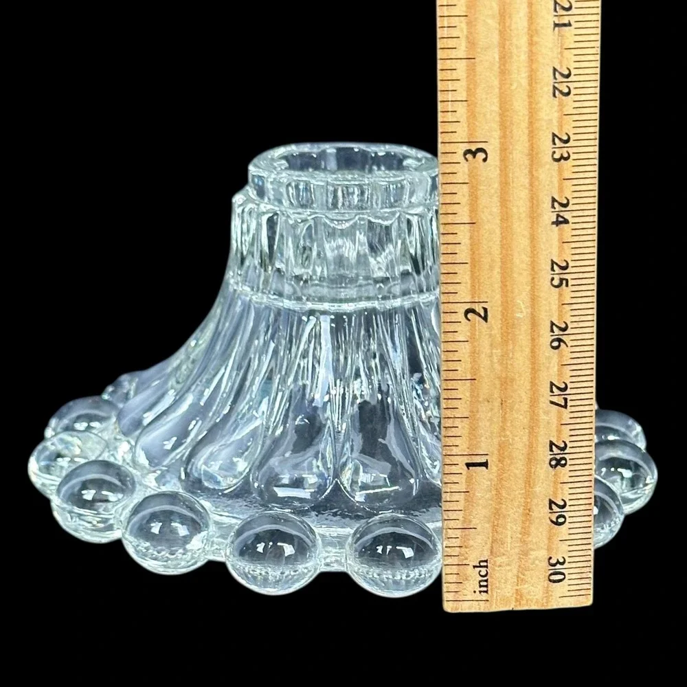 Anchor Hocking Berwick Boopie Clear Glass Beaded‎ Edge 2 Taper Candle Holders
